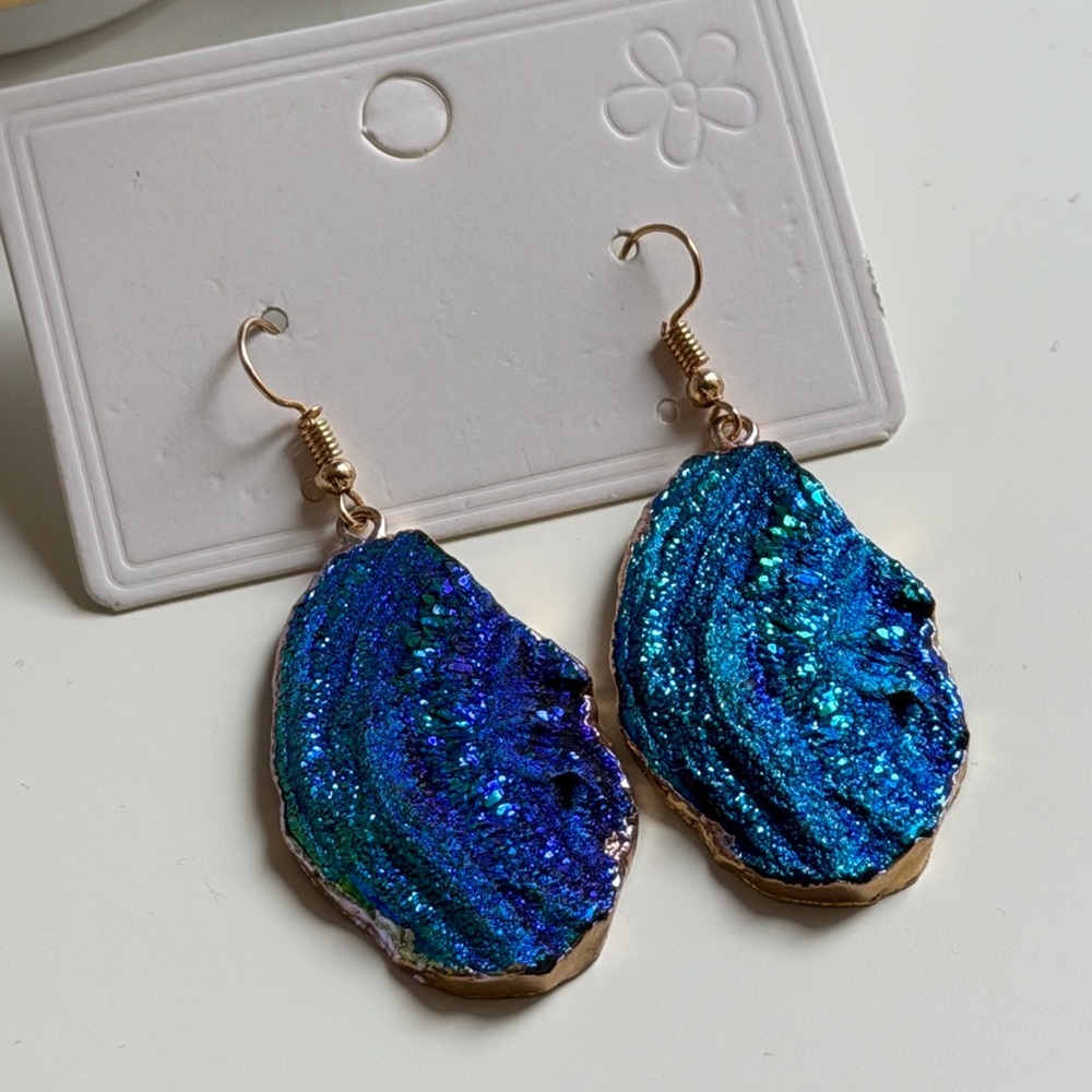 Blue and Gold Dangle Earrings ya